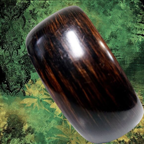 Rustic Radiance Hinged Cuff Bracelet Plastic Brown & Amber Magnetic Clasp Bangle - Picture 14 of 14